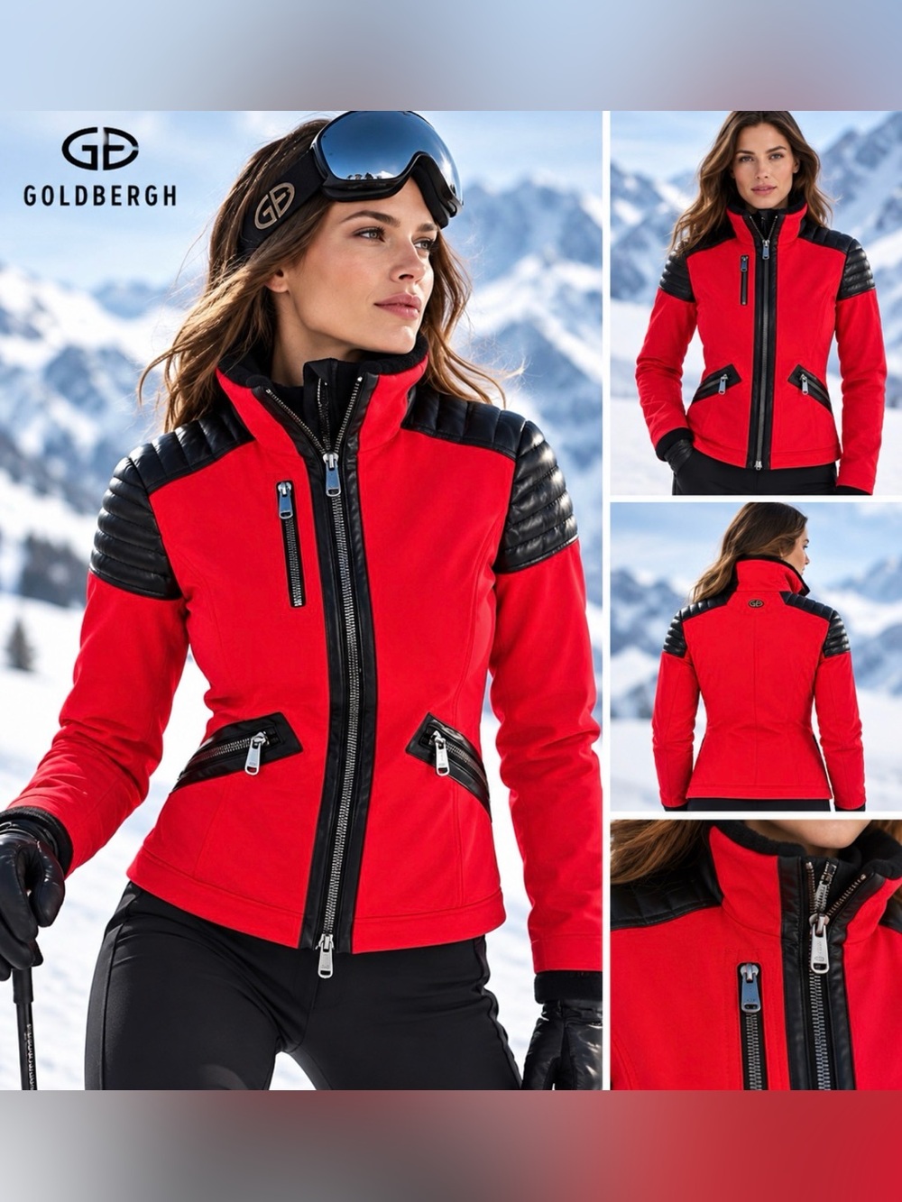 Goldbergh Red Ski Jacket with Black Quilted Shoulders